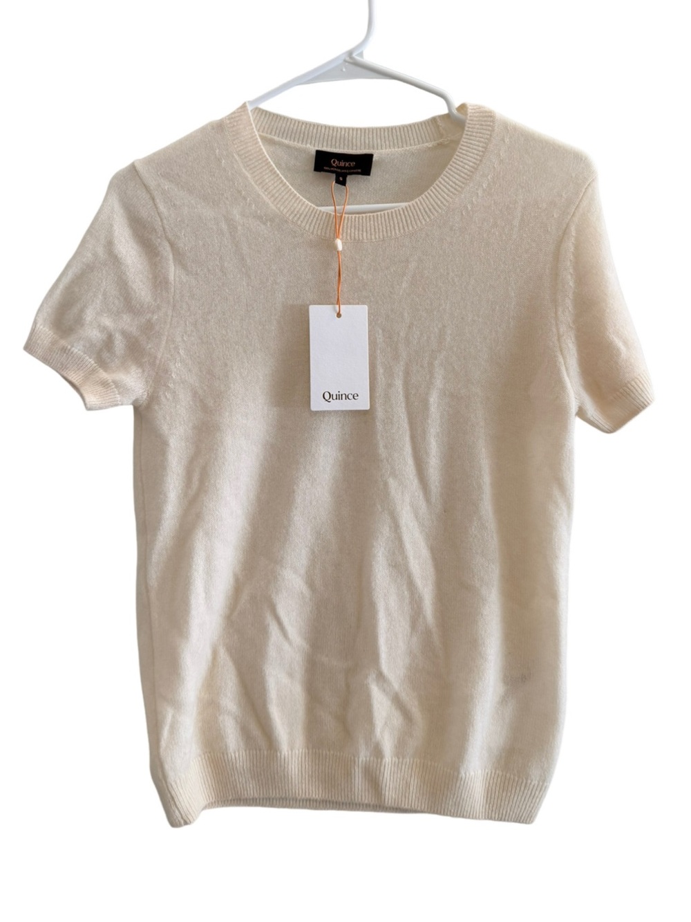 QUINCE Cashmere Short Sleeve Sweater Cream Size Small - Picture 2 of 6